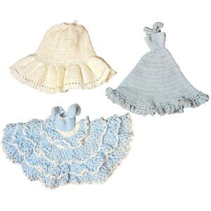 Vintage Barbie Crochet Clothing Lot Handmade Doll Dresses & Hats